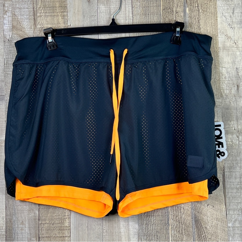 Love & Sports XXXL(22) Navy Blue Mesh o/Orange Liner w/Drawstring Waist Shorts